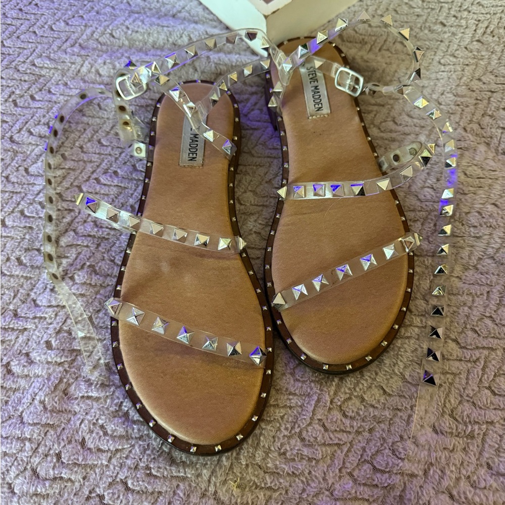 Steve Madden Clear Strap Sandals with Silver Accents